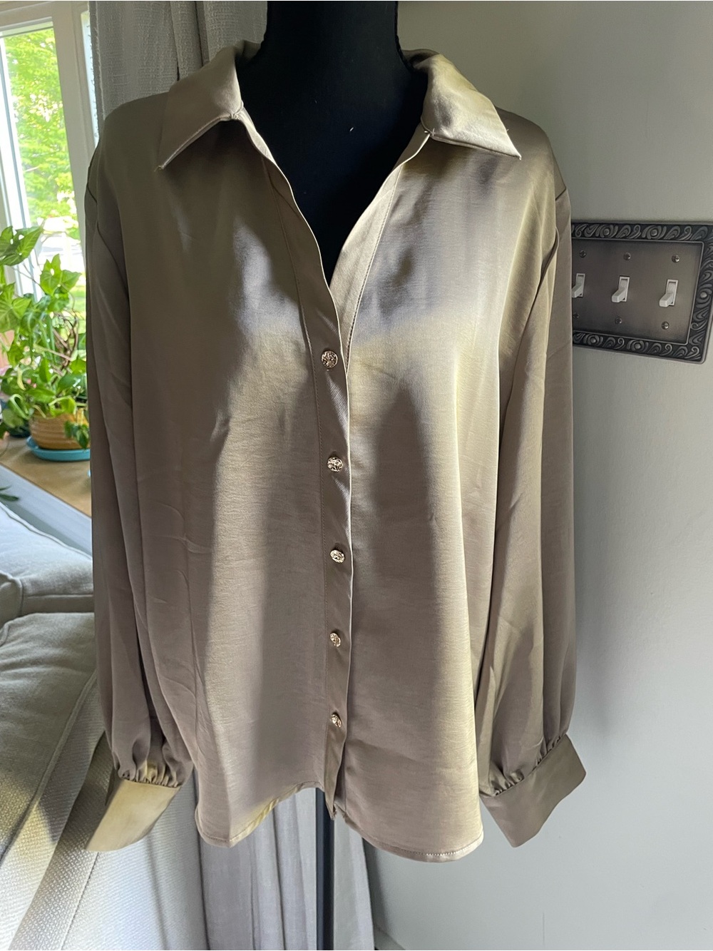 glam Satin Blouse in Taupe Beige